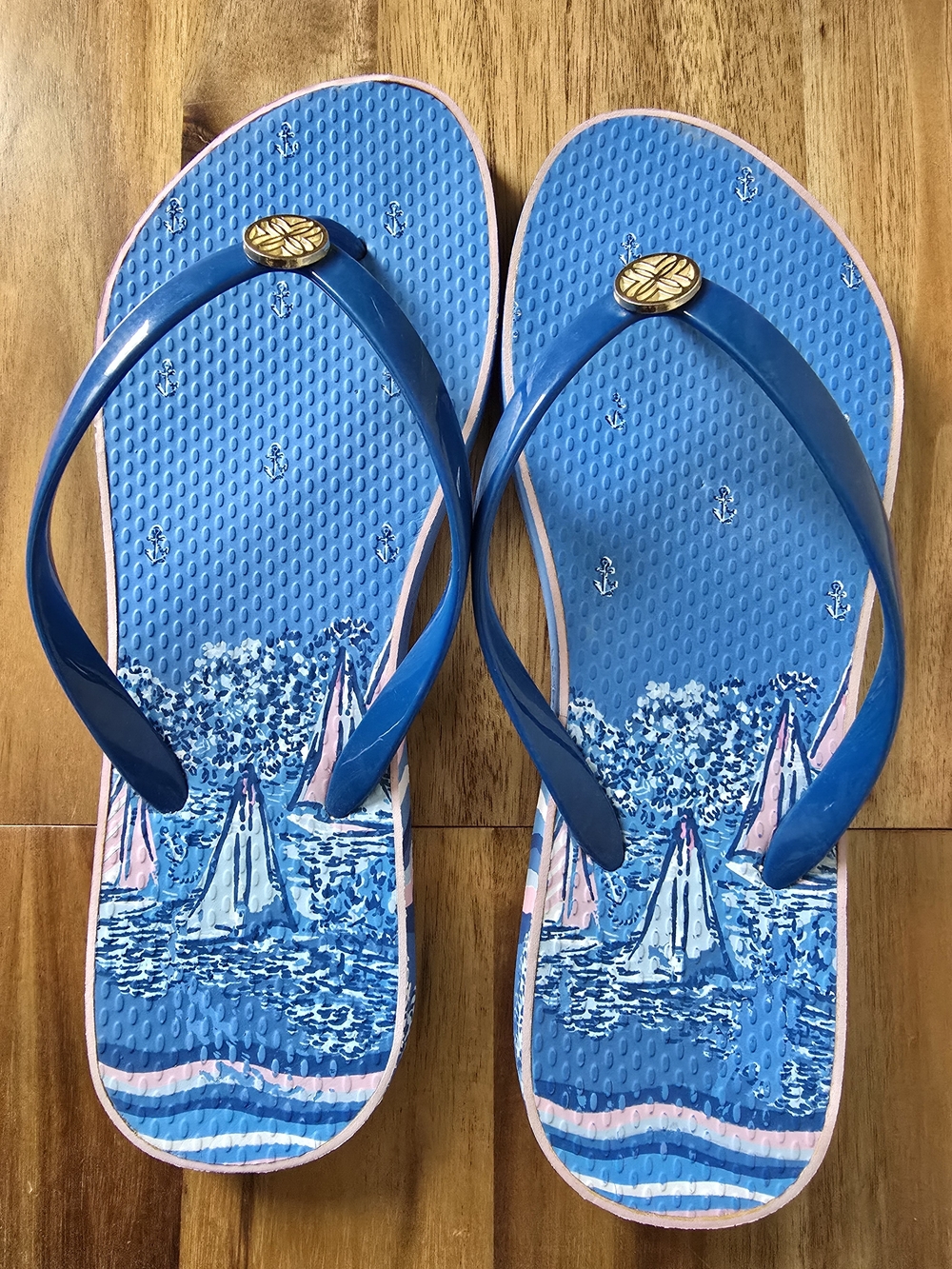 Lilly Pulitzer Pool Flip Flops Lunar Blue Pink Size 7/8